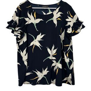 Lane Bryant Navy‎ Floral Tshirt Blouse Tropical Silky 20